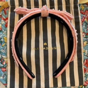 Lele Sadoughi Light Pink Velvet Pearl Bardot headband